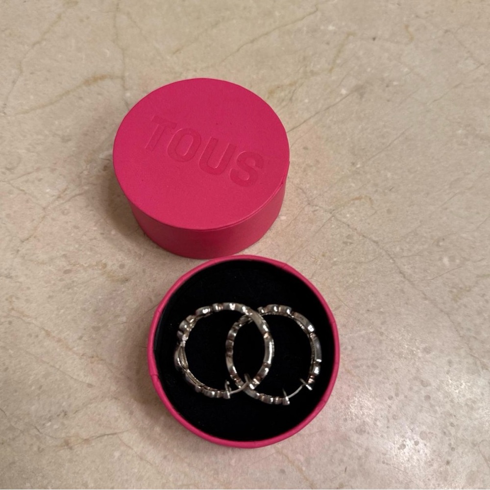 TOUS Sterling Silver Heart Hoop Earrings - Picture 2 of 5